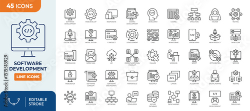 Software development line editable icon set. Editable stroke. Vector illustration