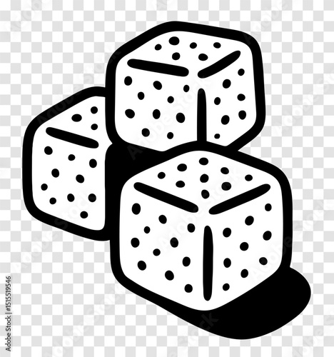 Three cubes of a marmalade in a row, with the middle cube being the largest