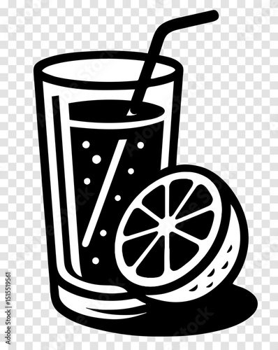A glass of orange juice with a straw in it and a slice of orange on the side