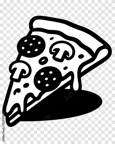 A black and white drawing of a pizza with pepperoni and mushrooms
