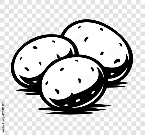Three round potatoes are shown in a white background