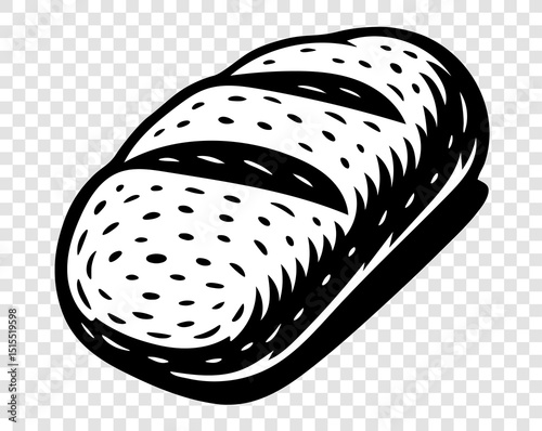 A close up of a loaf of bread with a black and white background