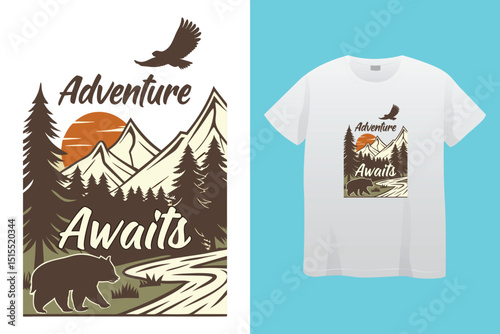 Camping T-Shirt Design – Wilderness Adventure, Nature Exploration, and Outdoor Life Graphic.