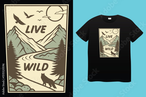 Camping T-Shirt Design – Wilderness Adventure, Nature Exploration, and Outdoor Life Graphic.
