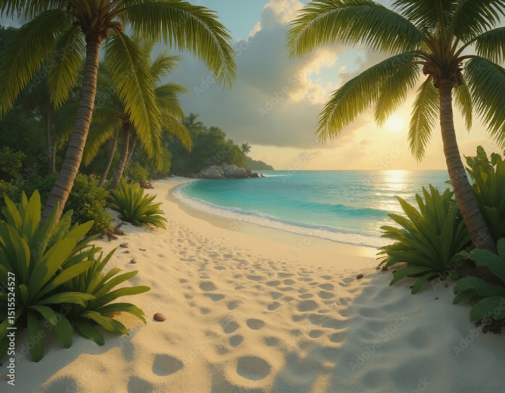 Obraz premium Idyllic Tropical Beach at Sunset