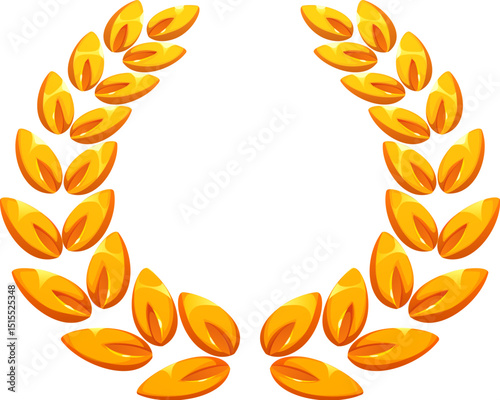 Golden wreath badge of laurel branches and leaves. Vector game UI asset icon for winner award, prize or medal with cartoon golden laurel and olive branches wreath. Champion trophy isolated gold frame