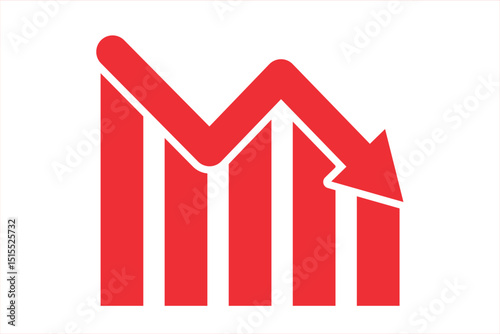 Bars descending graph silhouette on white background. Bankruptcy, financial market crash icon for your web site design, logo, app, UI. graph chart downtrend symbol. chart going down sign. 