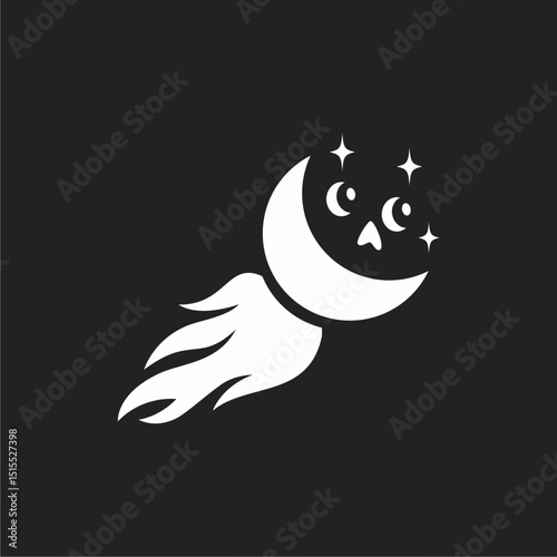 Skull moon comet silhouette in black sky