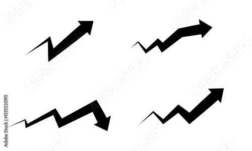 Black silhouette style increase and decrease arrow icons, simple and bold, suitable for data, trend or statistics visualization with a professional and minimalist feel.