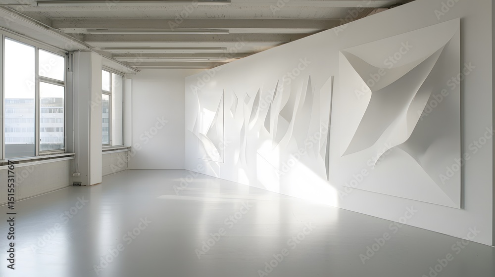 Obraz premium White relief sculptures adorn a gallery wall.