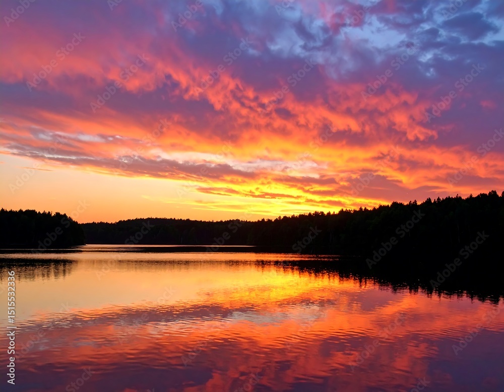 Fototapeta premium Vibrant sunset over a lake