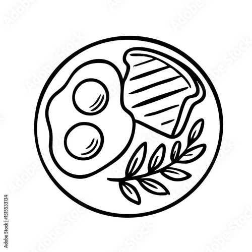 朝ごはん　線画　手書き　トースト　目玉焼き