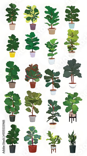 Indoor Plant Aesthetics: Botanical Art and Foliage Variety in Modern Decor with Illustrated Plants and Decorative Pots