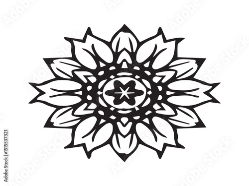 The image shows a symmetrical mandala-style floral design