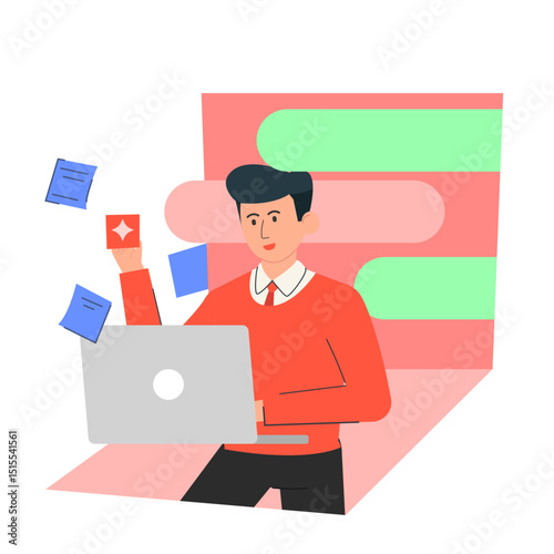 Colorful Business character illustration. Flat vector of office workers, analysts, and entrepreneurs in modern digital workspace scenes.