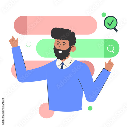 Colorful Business character illustration. Flat vector of office workers, analysts, and entrepreneurs in modern digital workspace scenes.