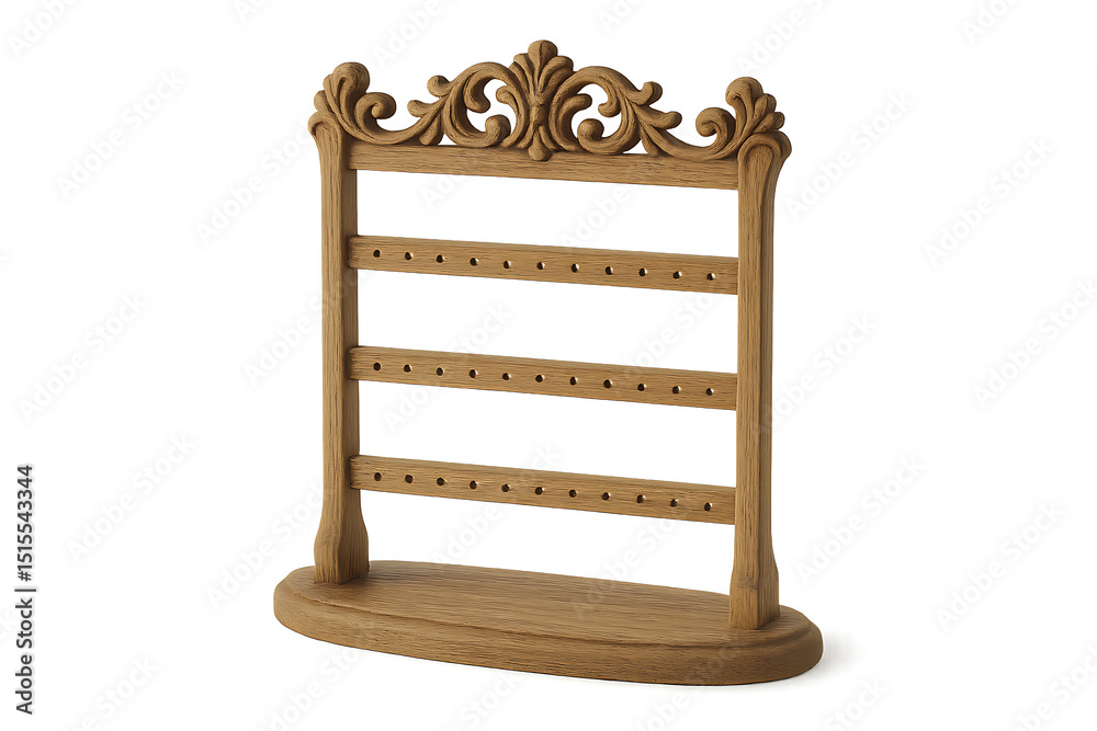 Fototapeta premium Elegant Wooden Earring Display Stand with Ornate Carving
