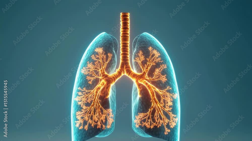 Human lung anatomy with glowing bronchial tree and trachea, detailed ...