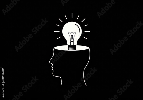 Brainstorming idea concept innovation lightbulb head creative thinking problem solving solution mind power