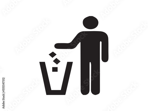 The image is a black silhouette icon on a white background, representing a person disposing of trash