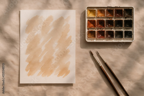 Watercolor Setup with Warm Shadows and Earth Tones