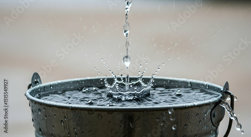 Capturing The Moment Of A Water Drop Impacting A Full Metal Bucket