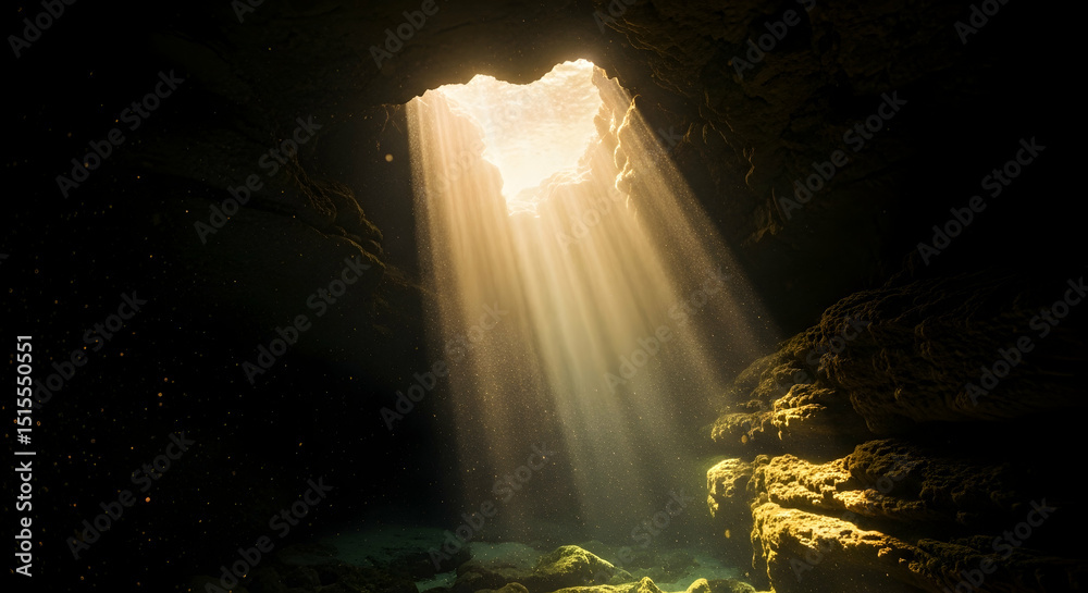 Obraz premium Sunlight Streaming Through An Opening Cave Or Underwater Cavern Scene
