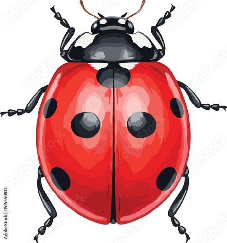 watercolor red ladybug insect with black dots on shell hand painted illustration isolated on white background