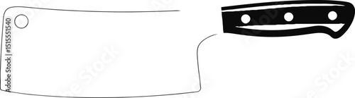 A cleaver with a black handle and silver blade is displayed on a white background in a studio shot