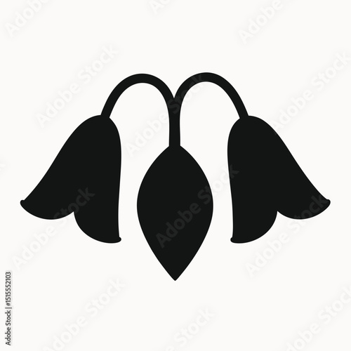 Elegant Black Silhouette of Twin Bell Flowers Botanical Illustration