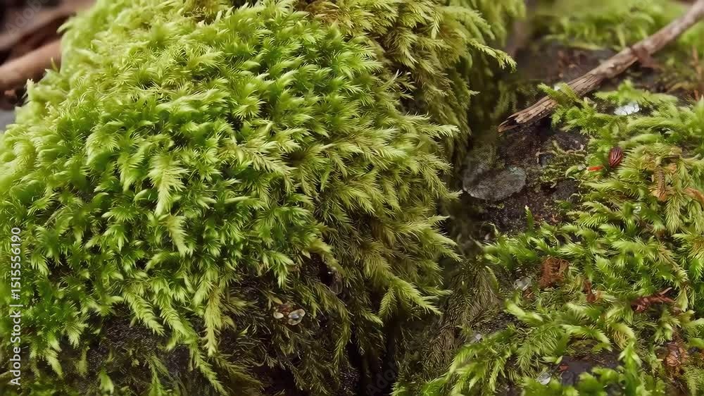 Close-Up of Green Moss Growing on a Tree Trunk in Forest Close-Up of Green Moss Growing on a Tree Trunk in Forest