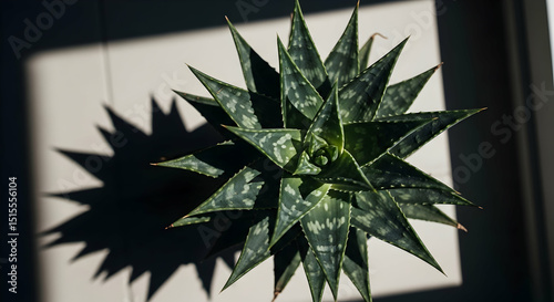Dramatic Shadow Of Star Aloe Plant Casting Light Play On Wall
