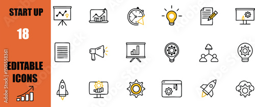 Startup business icons set vector illustration for presentation and marketing strategy and planning 100
