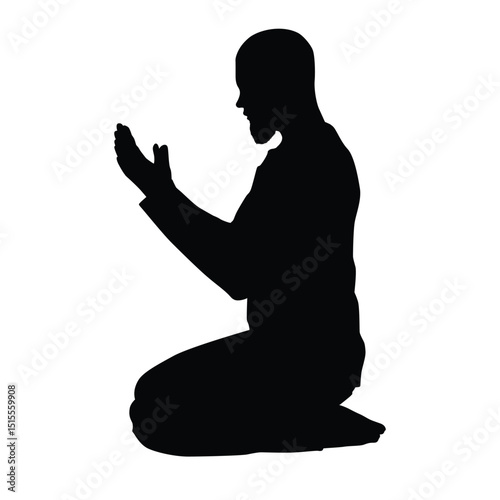 Silhouette of a Muslim man praying, expressing devotion, peace, and a spiritual connection with God