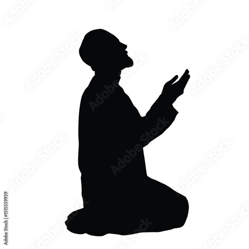 Silhouette of a Muslim man praying, expressing devotion, peace, and a spiritual connection with God