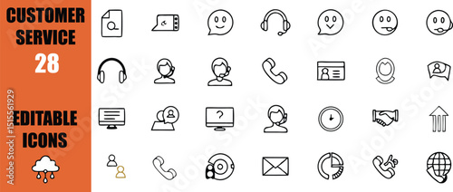 Customer service communication support contact center vector icon set for website and app design material