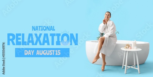 Young woman sitting on bath...