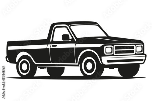 Classic black and white pickup truck illustration for transportation and design projects