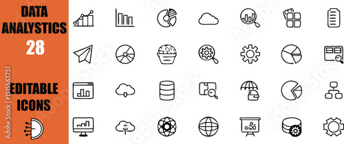 Data analytics and business intelligence icons set for presentation and website design and mobile application use