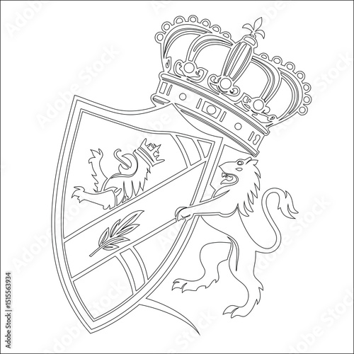 Heraldic coat of arms medieval knight with sword vector illustration drawing
