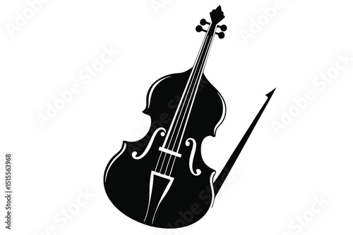 Elegant black and white silhouette of a double bass musical instrument and bow