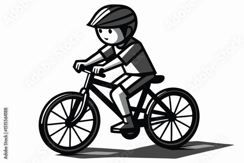 Illustration of a child riding a bicycle wearing a helmet for safety and fun.