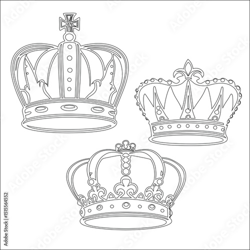 Royal vintage crown set vector collection with gold heraldic symbols and luxury design