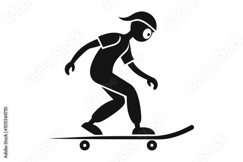 Silhouette of a skateboarder performing a trick in a simple and graphic black and white design