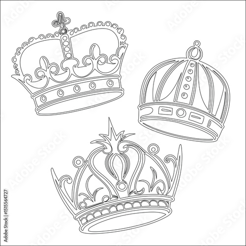 Set of crowns vector icon illustration of a sailing yacht on a summer ocean wave
