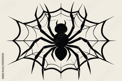 Silhouette spider on web illustration depicting halloween symbolism and spooky decorations