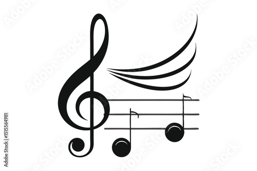 Simple black and white illustration of musical notes with treble clef and staff