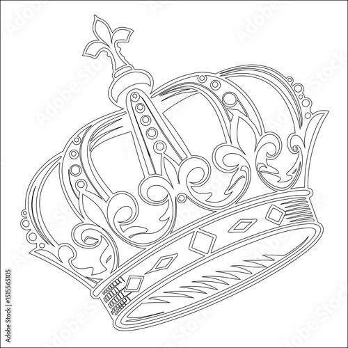 Crown of thorns and heart drawn as a vintage line art sketch