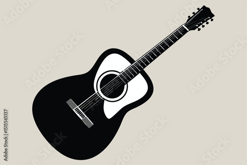 Stylish black and white acoustic guitar illustration on a neutral beige background