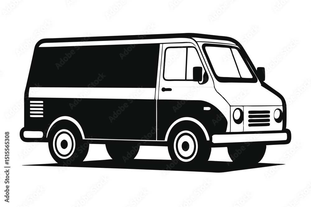 Vector illustration of a classic delivery van in black and white isolated on white Vector illustration of a classic delivery van in black and white isolated on white
